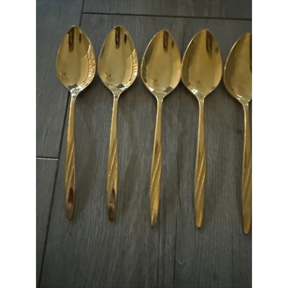 6 PCs American Flair Gold Stainless Silverware Place Oval‎ Soup Spoons IS 7